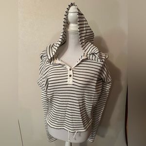 New XL Carly Jean Los Angeles Henley hoodie white with black stripes CJLA